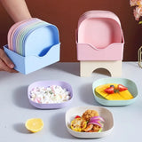 Plastic Snack Plates Set with Storage Rack 10 Pieces