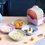 Plastic Snack Plates Set with Storage Rack 10 Pieces